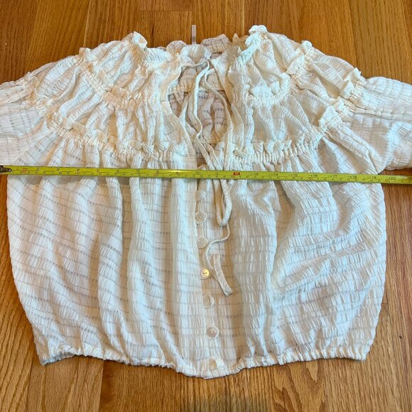 Free People Hailey Crop Long Sleeve Blouse Cuffs Boho Ivory Cream Festival S - Picture 6 of 9